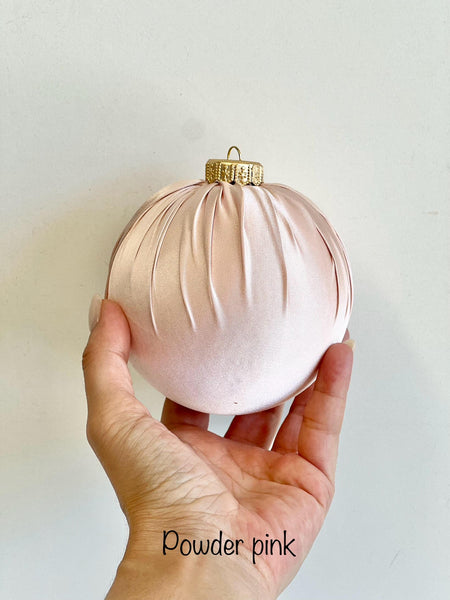 Pale Pink Satin Christmas Ornament, Powder Pink or Apricot Ball, Custom Size Romantic Holiday Tree Decor, Handmade Bauble