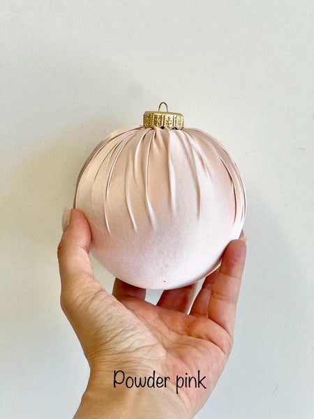 Handmade Satin Christmas Ball Ornament: Dusty Pink Silk Decoration