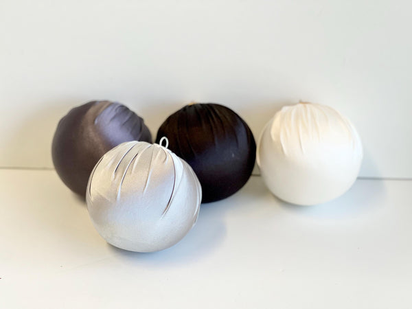 Handmade Off White Satin Christmas Ball Ornament