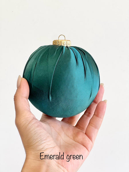Handmade Moss Green Satin Christmas Ball Ornament