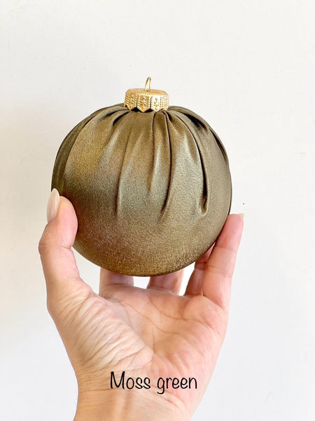 Handmade Tea Green Satin Christmas Ornament: Holiday Ball Decoration