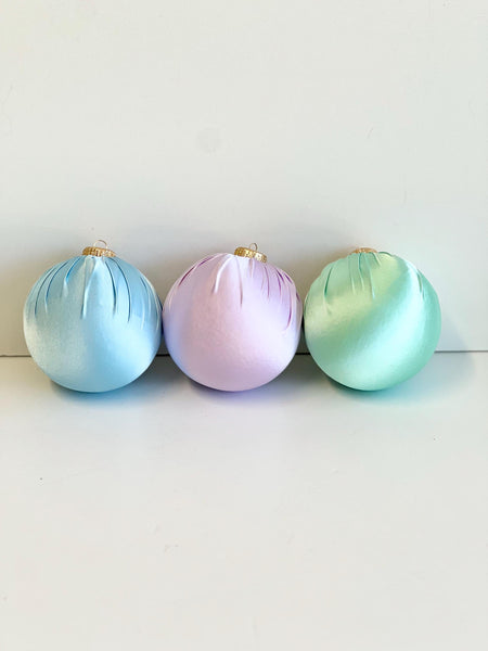 Handmade Light Blue Satin Christmas Ball Ornament