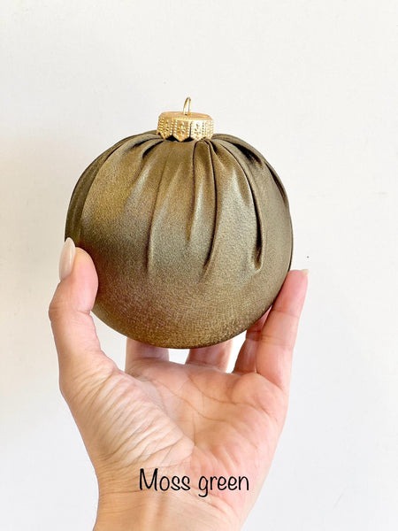 Handmade Moss Green Satin Christmas Ball Ornament