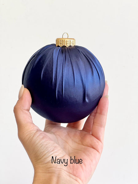 Handmade Navy Blue Satin Christmas Ball Ornament
