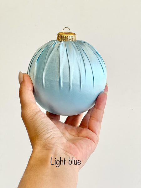 Handmade Light Blue Satin Christmas Ball Ornament
