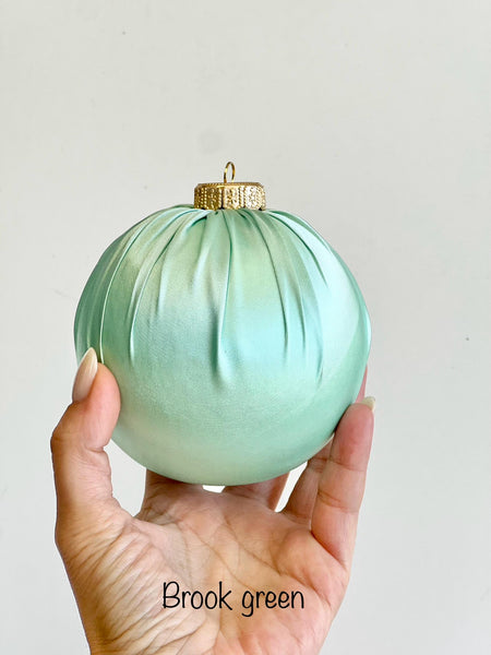 Handmade Satin Christmas Ball Ornament: Green Holiday Decor