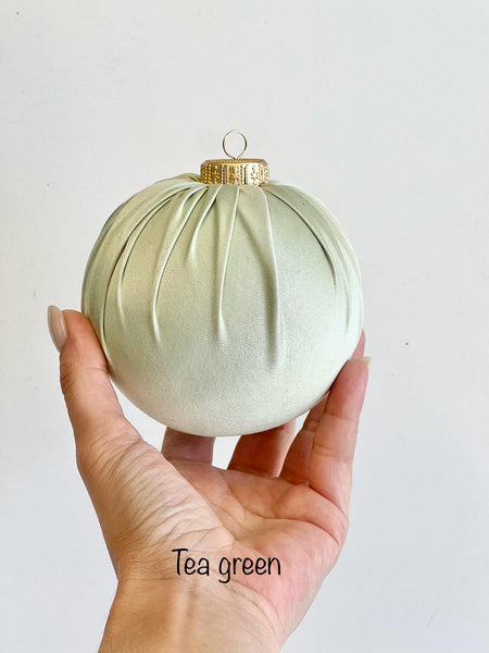 Handmade Tea Green Satin Christmas Ornament: Holiday Ball Decoration