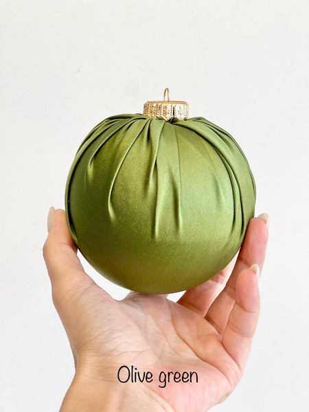 Handmade Satin Christmas Ball Ornament: Olive Green Holiday Decor