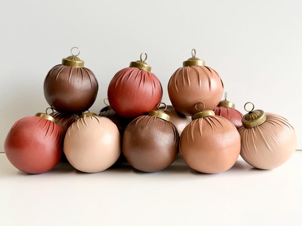 Faux Leather Christmas Ornaments (Set of 12): Rustic Brown Holiday Decor