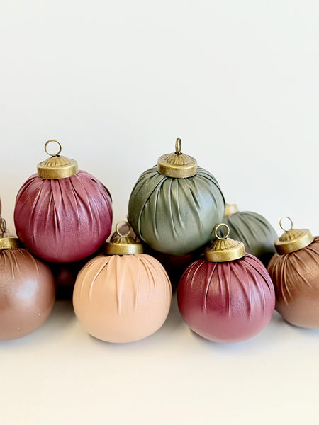 Handmade Faux Leather Christmas Ornaments - Brown Rustic Holiday Decor - 12 Piece