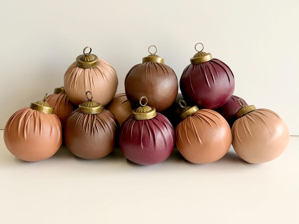 Faux Leather Christmas Ornaments - Brown Rustic Holiday Decor - Set of 12
