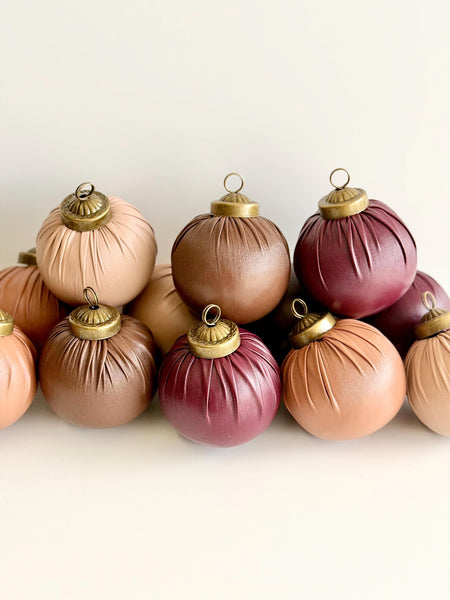 Faux Leather Christmas Ornaments - Brown Rustic Holiday Decor - Set of 12