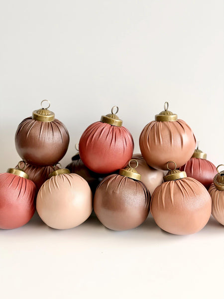 Faux Leather Christmas Ornaments (Set of 12): Rustic Brown Holiday Decor