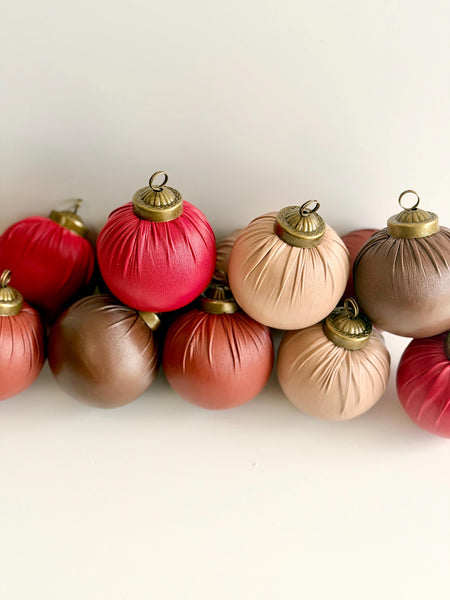 Faux Leather Christmas Ornaments: Rustic Brown & Red Holiday Decor (Set of 12