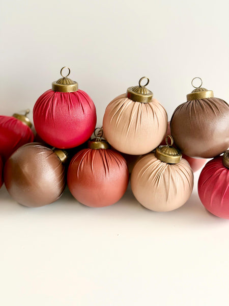 Faux Leather Christmas Ornaments: Rustic Brown & Red Holiday Decor (Set of 12