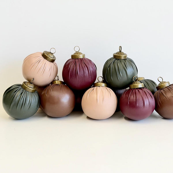 Handmade Faux Leather Christmas Ornaments - Brown Rustic Holiday Decor - 12 Piece