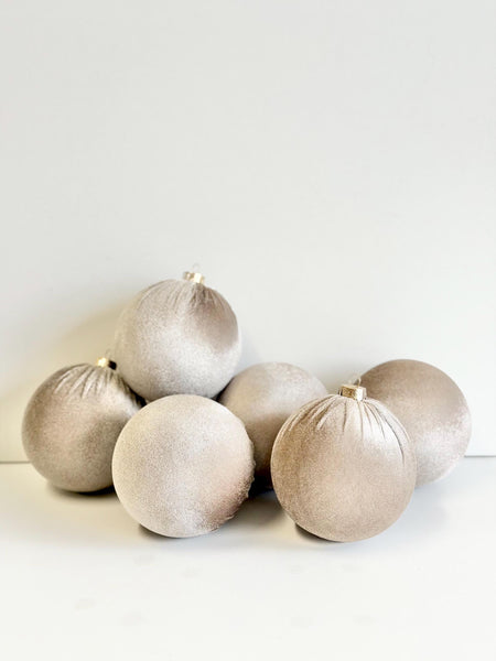 Ecru Velvet Christmas Balls: Handmade Tree Ornaments, Set of 6