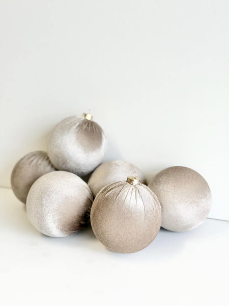 Ecru Velvet Christmas Balls: Handmade Tree Ornaments, Set of 6