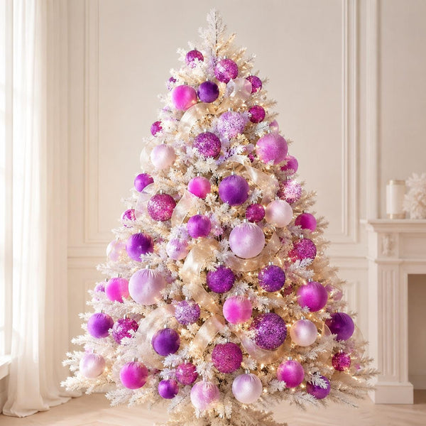 Purple Christmas Ornaments: Glitter & Velvet Handmade Decorations, Set of 12