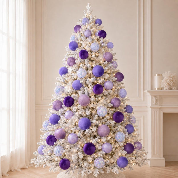 12 Purple Christmas Ornaments: Handmade Glitter Flocked Balls