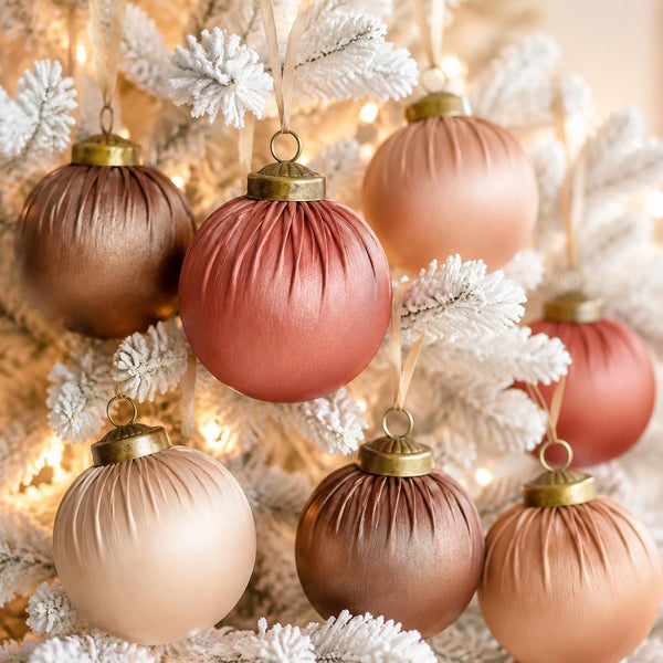 Faux Leather Christmas Ornaments (Set of 12): Rustic Brown Holiday Decor