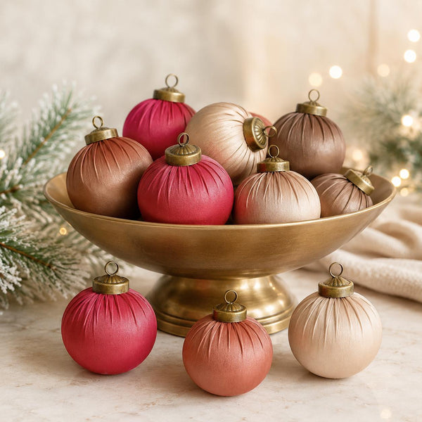 Faux Leather Christmas Ornaments: Rustic Brown & Red Holiday Decor (Set of 12