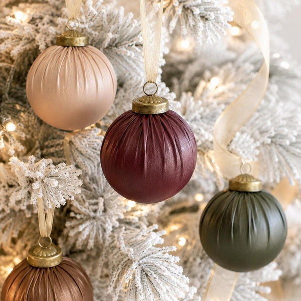 Handmade Faux Leather Christmas Ornaments - Brown Rustic Holiday Decor - 12 Piece