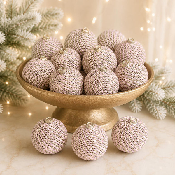 Handmade Pink & Gold Christmas Ornament: Yarn Wrapped Ball