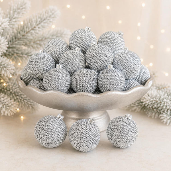 Handmade Silver Yarn Christmas Ball Ornament (3.2 inch)