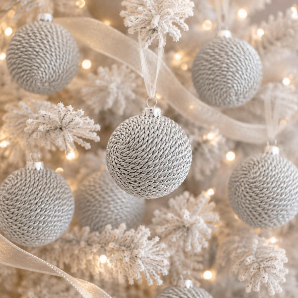 Handmade Silver Yarn Christmas Ball Ornament (3.2 inch)