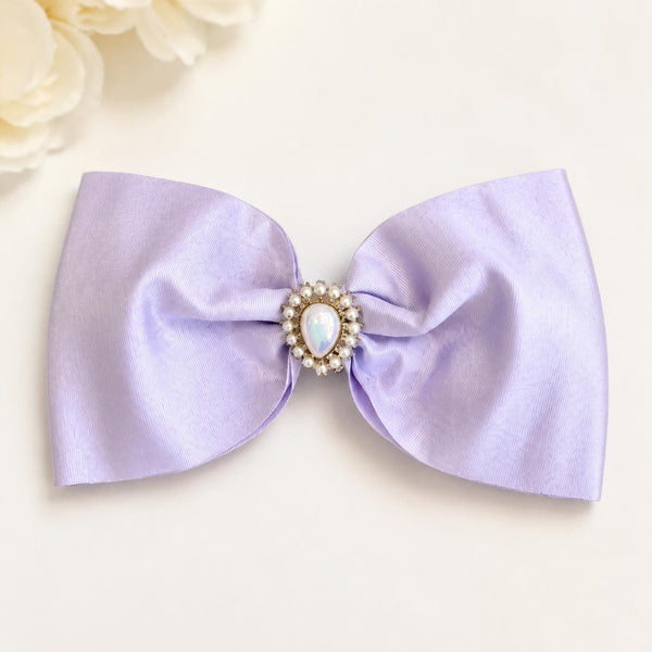 Lavender Satin Christmas Bow with Pearl Brooch, Tree Ornament, Hair Bow and Wreath Decor