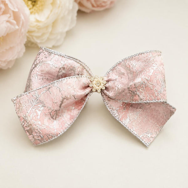Pink Christmas Bow with Crystal Accent, Tree Ornament, Holiday Hair Bow and Wreath Decor