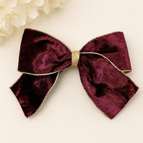 Burgundy Velvet Christmas Bow, Tree Ornament, Holiday Hair Bow and Wreath Decor