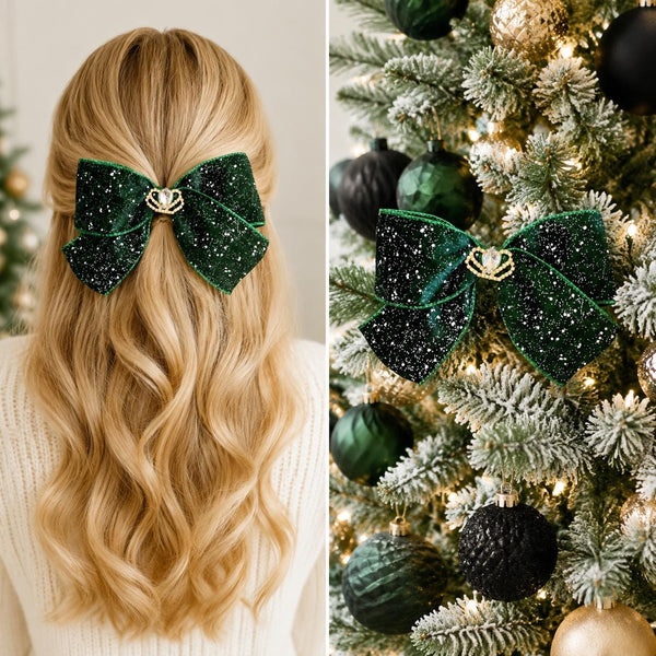 Emerald Green Velvet Christmas Bow, Optional Crown, Tree Ornament, Hair Bow and Wreath Decor