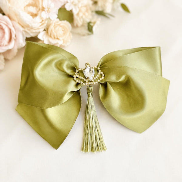 Olive Green Christmas Bow, Optional Crystal Brooch, Tree Ornament, Hair Bow and Wreath Decor
