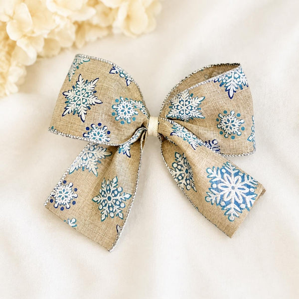 Burlap Snowflake Christmas Bow, Rustic Tree Ornament, Farmhouse Wreath and Holiday Decor