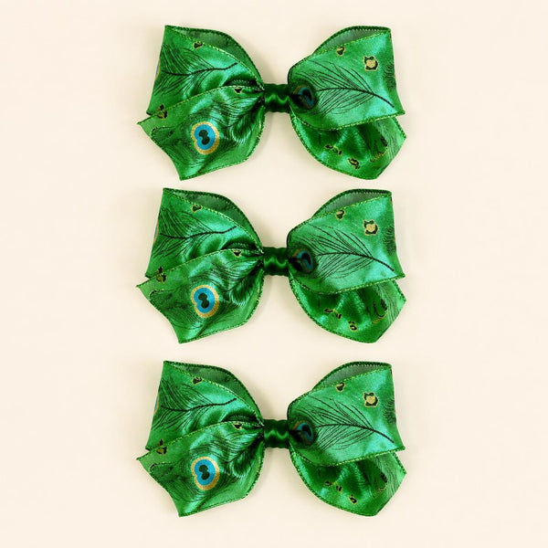 Peacock Christmas Bows, Set of 3, Jewel Tone Tree Ornaments and Holiday Wreath Decor