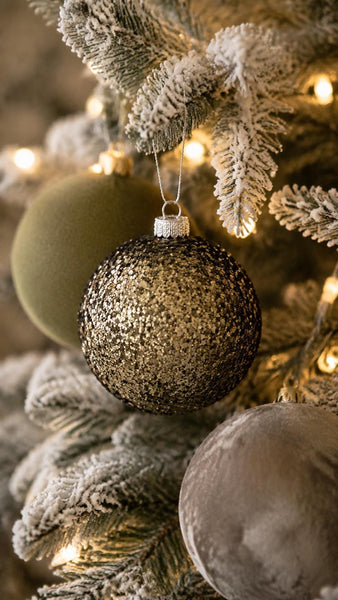 12 Forest Green Velvet and Glitter Christmas Ornaments – Handmade Set