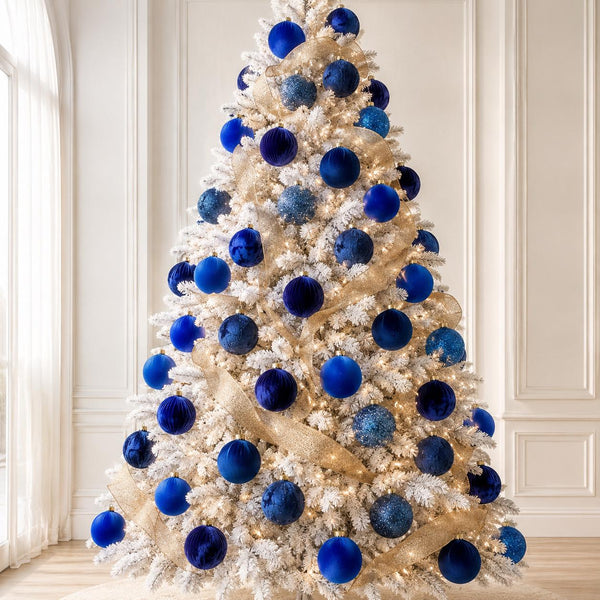 Blue Velvet & Glitter Christmas Balls: Handmade Flocked Ornaments, Set of 12