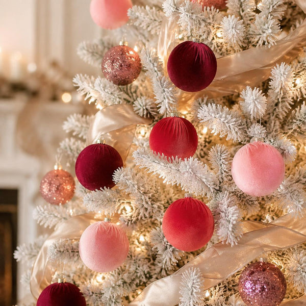 Red Velvet & Glitter Christmas Balls: Handmade Holiday Decor (Set of 12)