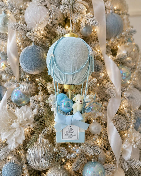 Personalized Baby’s First Christmas Ornament 2026, Blue Hot Air Balloon Keepsake, Baby Boy Christmas Gift, Newborn Nursery Decor