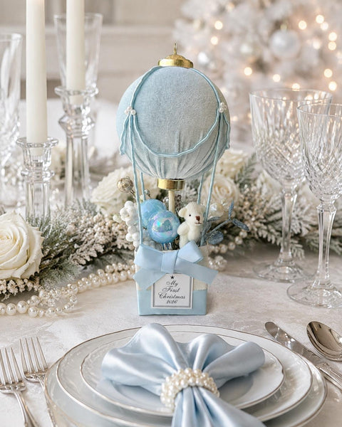 Personalized Baby’s First Christmas Ornament 2026, Blue Hot Air Balloon Keepsake, Baby Boy Christmas Gift, Newborn Nursery Decor