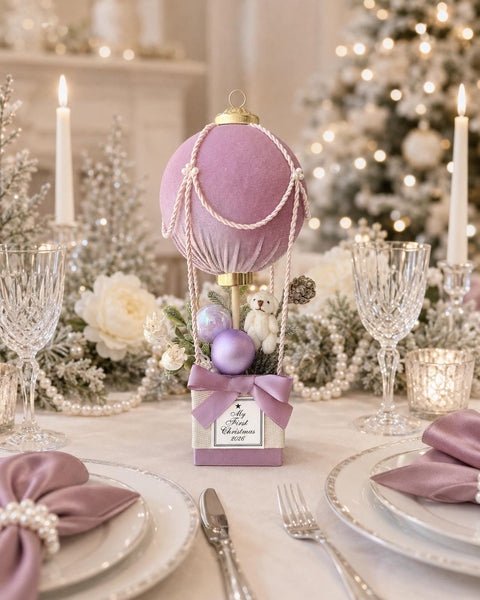 Baby Girl First Christmas Ornament 2026, Lilac Hot Air Balloon Keepsake, Personalized Newborn Gift, Nursery Christmas Decor