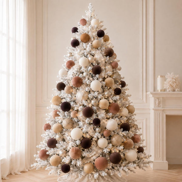 Brown Velvet Christmas Ornaments Set of 12, Neutral 3 or 4 Inch Baubles, Classic Warm Holiday Tree Decor