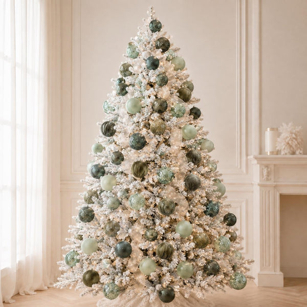 Green Christmas Ornaments: Handmade Velvet Glitter Bulbs, Set of 12