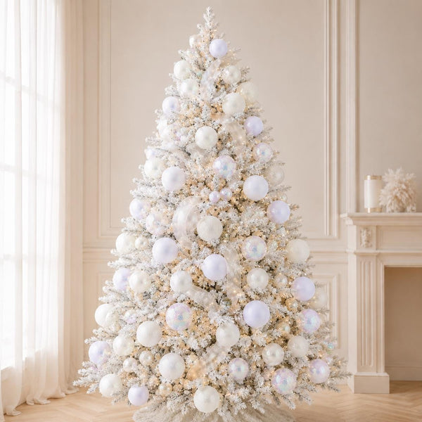 Handmade White Glitter Christmas Ornaments - Flocked Velvet Balls (Set of 12)