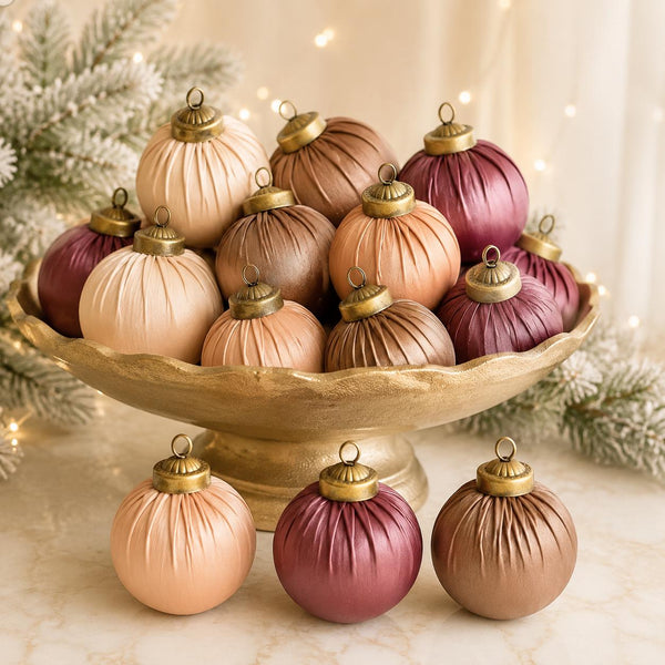 Faux Leather Christmas Ornaments - Brown Rustic Holiday Decor - Set of 12