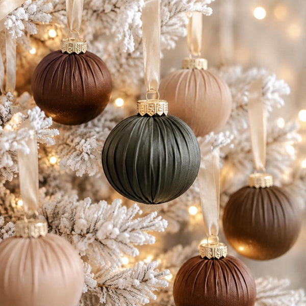 Faux Leather Christmas Ornaments: Rustic Brown & Green Holiday Decor