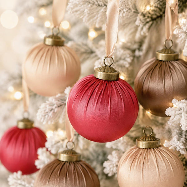 Faux Leather Christmas Ornaments: Rustic Brown & Red Holiday Decor (Set of 12
