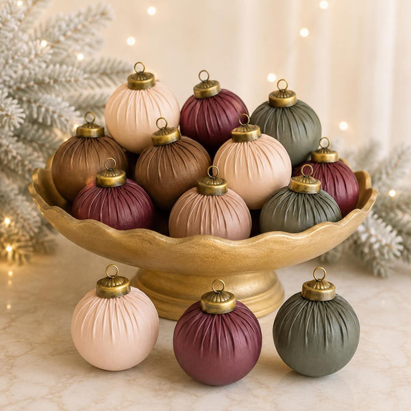 Handmade Faux Leather Christmas Ornaments - Brown Rustic Holiday Decor - 12 Piece